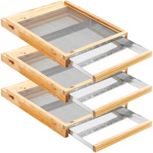 DoubleFill 3 Pcs 10 Frame Beehive Metal Screened Bottom Board Dipped in Beeswax with Entrance Reducer Beeswax Wood Screened Bottom Board Beekeeping Supplies Apiary Needs
