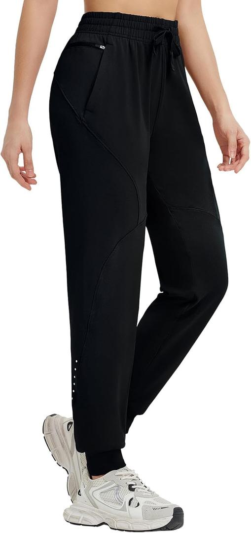 Baleaf Women's Joggers Running Hiking Pants with Zipper Pockets Lightweight Athletic Travel Sweatpants Workout Jogging Black XS
