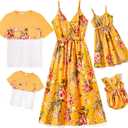 PATPAT Family Matching Outfits Mommy and Me Dresses Hawaiian Tropical Vacation Beach Spaghetti Strap Dress and Shirt, S