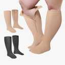 Hillban 2 Pair Wide Plus Size Calf Zipper Compression Socks 15 - 25 Mmhg for Overweight Women Men