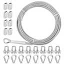 Thickened 3/16" 25ft Stainless Steel Cable with Wire Rope Clip, Thimble and Aluminum Crimping Loop Sleeve, 7X19 Strands Aircraft Cable, 3700lbs Breaking Strength for Deck Railing, String Lights