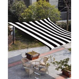 Black Striped Sun Shade Sail 8'x10' Rectangle Outdoor Shade Canopy, Modern Farmhouse Black White Stripes Porch Shades Outdoor Sun Blocking Screen, Sunshade Cloth Covers for Deck/Patio/Garden
