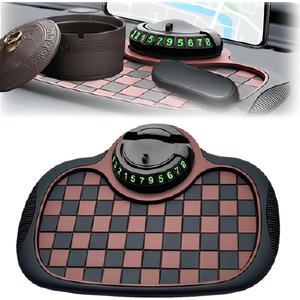 Upgrade Multifunction Car Anti Slip Mat with 360 Rotatable Phone Holder,Temporary Parking Number & Anti-Slip Dashboard Pad,Multi-Functional Rotatable Anti Skid Mat for Phone and Car Organizer (Brown)