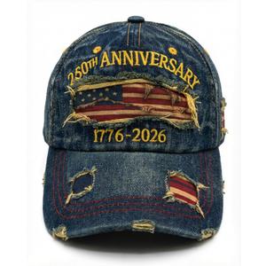 2 x 250th Anniversary USA Hat, 1776-2026 American Flag Baseball Cap, Distressed Vintage Denim Dad Hat