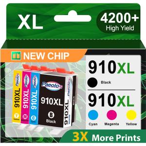910XL 910 Ink Cartridges High Yield Replacement for HP 910XL Ink Cartridges Combo Pack for HP 910 Ink Work for HP OfficeJet Pro 8020 8010 8025 8035 8028 8030 8015 8018 8022 Printer (4 Pack)