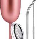 1 Pc Insulated Wine Tumbler with Lid Straw Brush 10oz Stainless Steel Glasses Cups Double Walled Vacuum Insulated Wine Tumbler for Christmas Women Men Holiday Birthday Gifts (Rose Gold)