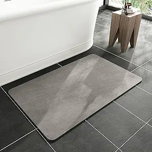 MontVoo -Bath Mat-Rubber Backing Non SlipThin Bathroom Rugs Fit Under Door- Quick Dry Absorbent Faux Suede Surface Grey Bathroom Floor Mats-Shower Rug for in Front of Bathtub Shower Gray  17"x27.5" GREY