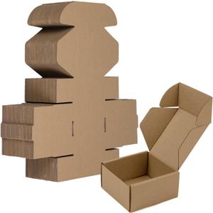 50 Pack 4x4x2 Inches Small Shipping Boxes, Brown Corrugated Cardboard Boxes, Moving Mailing Packing Box