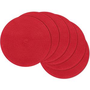 SHACOS 15 inch Round Placemats Set of 6 Braided Non Slip Washable Place Mats for Dining Tables Kitchen Table Mats Home Wedding Party Decor (Red, 6)