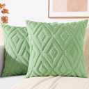 decorUhome Couch Throw Pillow Covers 18x18 Set of 2, Decorative Soft Plush Faux Wool Neutral Accent Pillow Covers for Bed Sofa Living Room, Sage Green