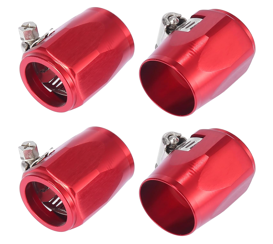 X AUTOHAUX 4pcs AN16 Hex Car Hose Finisher Flexible Rubber Pipe Clamp with Screw Band Adapter Fitting for Oil Fuel Water Tube Red
