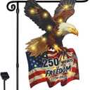 Lighted 250th Anniversary USA Garden Flag for Outside, Solar Led Double-sided Patriotic Banner with 1776-2026 250 Years of American Freedom Design for Independence Day, July 4th Decor (LED Eagle-Shaped, 12 x 18 Inch)
