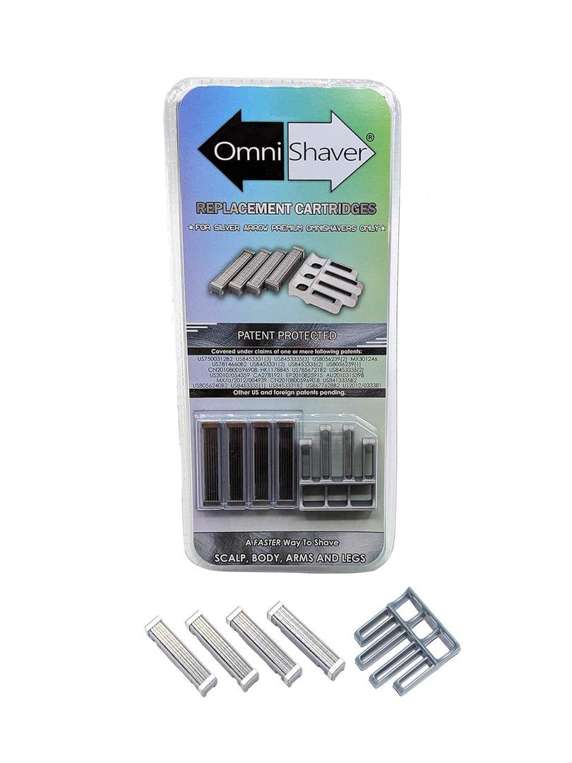 Premium Omnishaver Replacement Cartridge Refill Kit with Blade Removal Tool - Self Cleaning & Self-Stropping Shaving Razors for Men & Women - Safe & Smooth Mens Razors Blades Refills - 4 Cartridges (1 Count (Pack of 1))