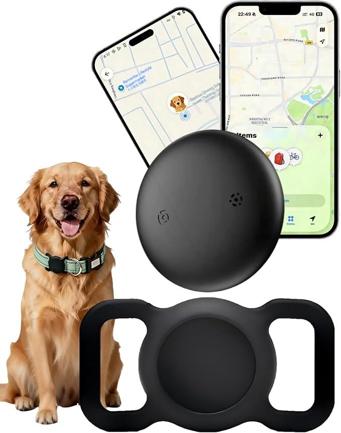 GPS Tracker for Dogs Collar (iOS & Android) - Dogs GPS Tracker Smart Pet Activity Tracker, No Subscription, Works with Google Find Hub & Apple Find My App, Anti-Lost for Keys, Pet Items Grey