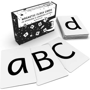 Magnetic Big Alphabet ABC Flash Cards - 52 Sturdy Uppercase & Lowercase Large Letters, Black - for Classroom Teachers, Homeschool, ESL, Kids and Adults