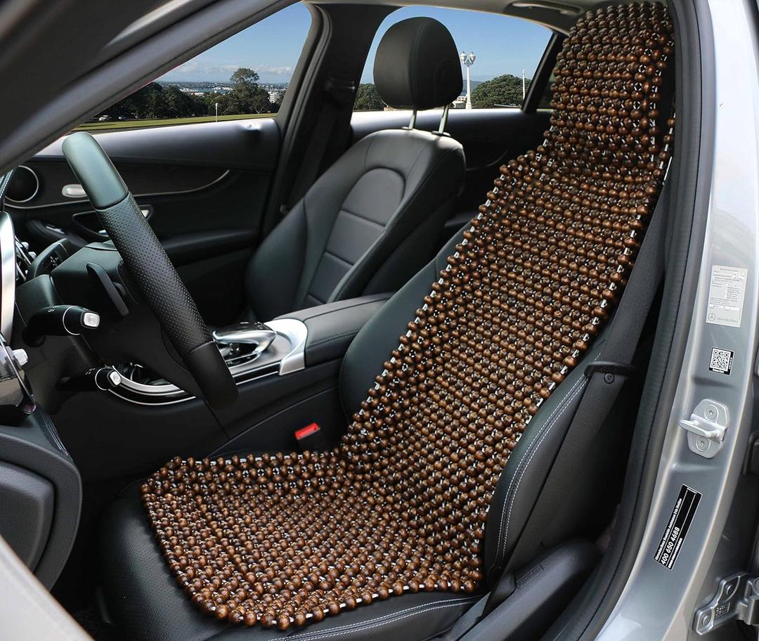 Natural Wood Beaded Seat Cover Massaging Cooling Cushion for Car Truck. Keeps The Back from Getting Sweaty While Driving. Makes Driving More Bearable and Less Painful On Long Trips