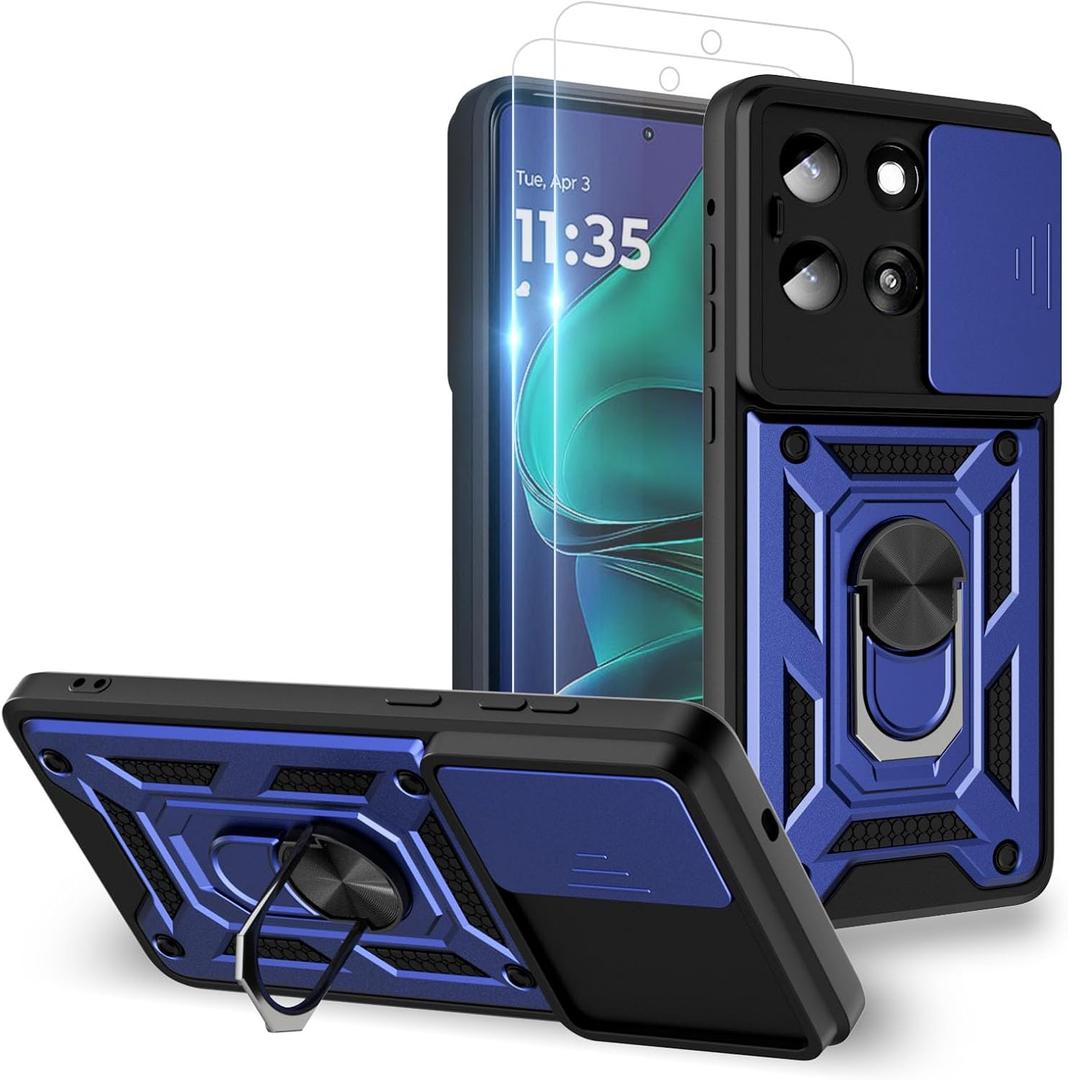 2 x for Moto G Stylus 2025 Case/Moto G Stylus 2026 Case, with 2PC Screen Protector,Sliding Camera Cover and Multi Angle Stand for Motorola Moto G Stylus 5G 2025/2026 Phone Case,Blue