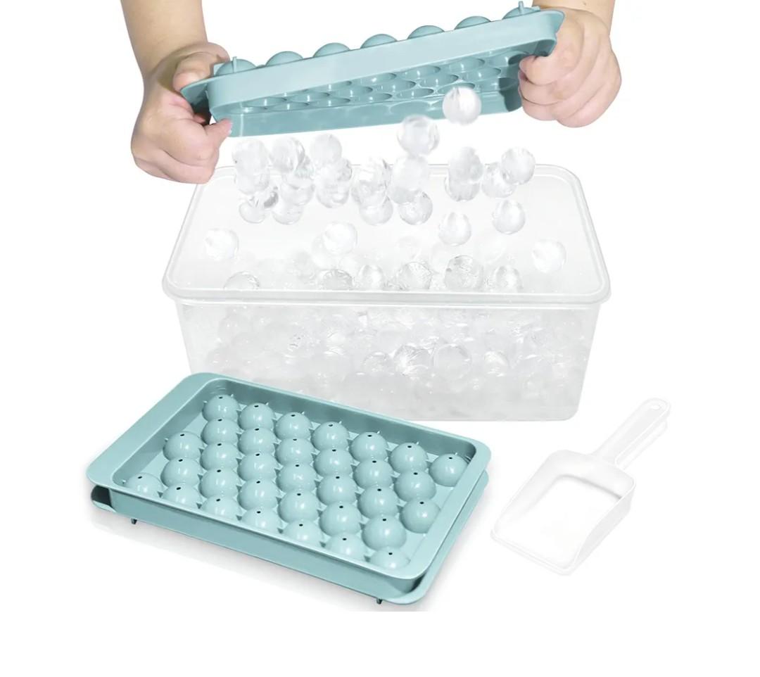 WIBIMEN Ice Cube Tray with Lid and Bin - Round Ice Trays for Freezer with Lid - Ice Cube Trays for Freezer with Ice Container (1"-2PACK Blue)