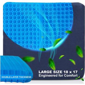 Large Gel Seat Cushion for Long Sitting, Cooling Gel Cushion for Office Chair, Tailbone Sciatica Coccyx Pain Pressure Relief Orthopedic Seat Cushion, Double Handles Non Slip Cover for Car Wheelchair