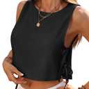 ELLEVEN Linen Crop Tops for Women Boho Spring Summer Sleeveless Tops Cute Going Out Outfits Beach Vacation Clothes Black Medium (Black, M)