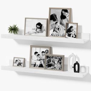 24inch Floating Picture Ledge Shelves 2-Pack, White Wall Mounted Shelves with Lip for Nursery, Kids Room, Living Room & Bedroom, Sturdy Floating Book Shelves for Photo Frames & Decor
