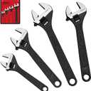 Adjustable Wrench Set Wrenches Sets: 4-Piece 6, 8, 10, 12 Inch Chrome Vanadium Steel Corrosion-Resistant Black Oxide Finish for Automotive Plumbing and Household Repairs
