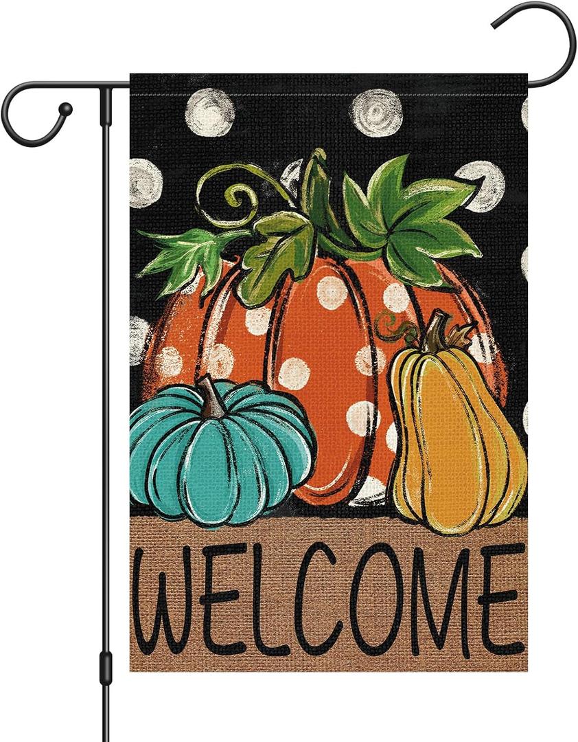 Fall Pumpkin Garden Flag 12x18 Inch Double Sided, Burlap Vertical Welcome Fall Garden Flag Autumn Thanksgiving Farmhouse Yard Outdoor Decoration