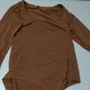 BelleLovin Women's Square Neck Long Sleeve T-shirt Basic Bodysuit Jumpsuits (Medium, Brown)