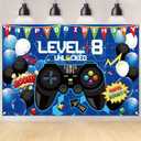 6x4 Ft 8th Video Game Backdrop, 8th Birthday Decorations for Boy Level Up Video Game Blue Gaming Background Photo Props Party Supplies for Boys (8th)