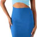 PRETTYGARDEN Women's Summer Midi Bodycon Dresses Casual Crew Neck Side Slit Sleeveless Knit Cut Out Tank Top Dress (Blue, M)