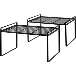 Shantton 2Pack Kitchen Cabinet Shelf Counter Organizer Rack Pantry Storage Bathroom Bedroom Office Table Desk Space Saving Stackable Rust Resistant Non Slip Black Tall Wide L13.1in W10.6in H9.5in