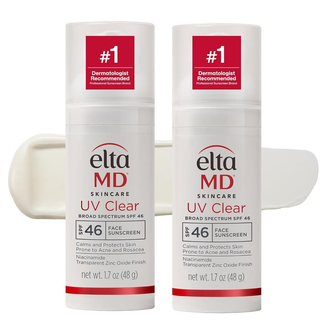 EltaMD UV Clear Tinted Face Sunscreen SPF 46, Oil Free Sunscreen for Sensitive Skin with Zinc Oxide, Dermatologist Recommended (05 - Untinted (2 Pack))