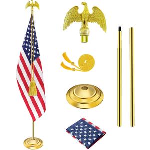 SENZHIYI Indoor Flag Pole Kit with Golden Eagle Topper - 6-8ft Stainless Steel Commercial Indoor Flagpole with Embroidered US Flag, Heavy Base for Home Office Government DepartmentGolden 1 Pack