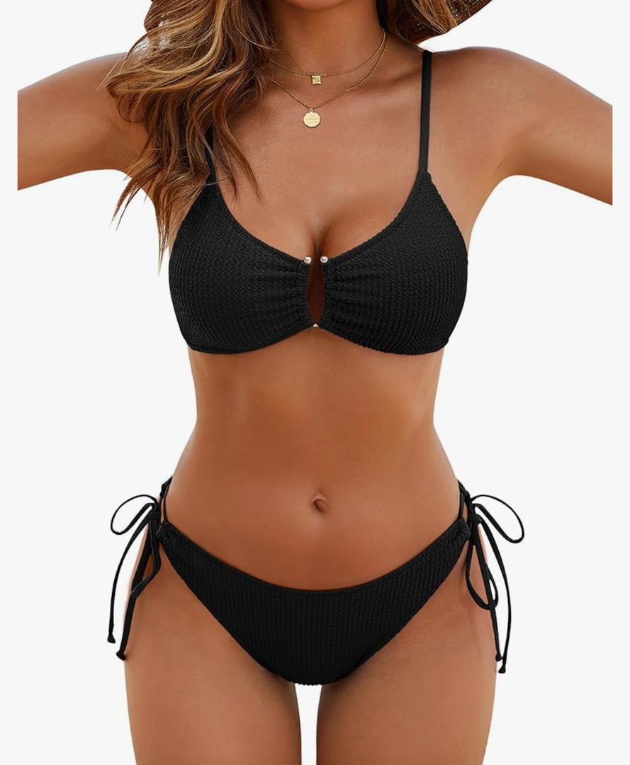 Blooming Jelly Womens Sexy 2 Piece Bikini Sets Cheeky High Cut Bathing Suit Color Block Textured U-Wire Swimsuits 2025, S
