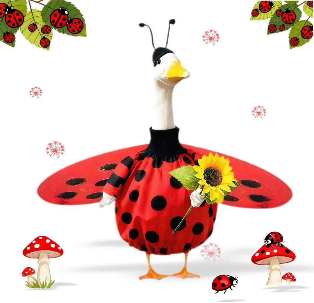 Spring Porch Goose Outfit for 20-23 Inch Concrete Goose Clothes, Ladybug Porch Goose Costume Funny Cement Plastic Goose Statue for Garden Yard Patio Art DecorBees and Ladybugs are Optional