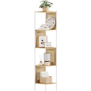 VASAGLE 5-Tier Corner Shelf Stand, Boho Corner Bookshelf with Polyrattan Sides, Plant Stand for Living Room Bedroom Study Kitchen, Oak Beige ULLS588Y57
