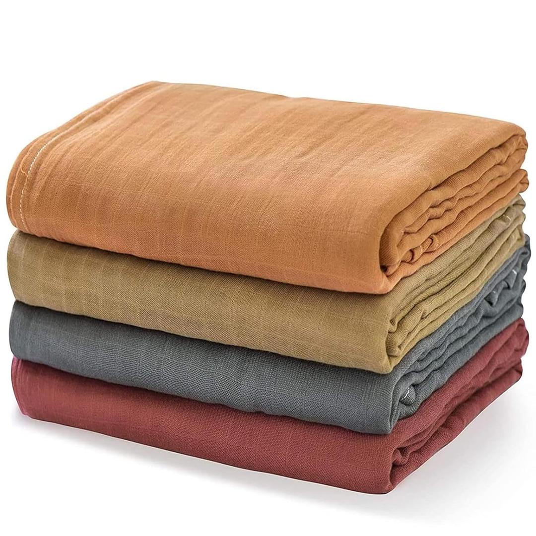 Momcozy Muslin Swaddle Blankets, 4-Pack Breathable and Skin-Friendly Receiving Blankets, Swaddle Blanket Shower Gifts & Baby Registry Essentials, Large 47"x47", Warm Amber