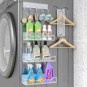 5PCS Washing Machine Storage Rack with Hooks and Hangers, Refrigerator, Washing Machine, Microwave, and Barbecue Grill Warehouse Storage Rack