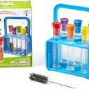 hand2mind Starter Science Lab - Flat Bottom Test Tubes with Lids, Six Tube Rack for Kids Experiments