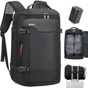 Vacuum Backpack Travel- 60L Expandable Vacuum Seal Compression Vacpack Backpack with Pump, 17 Laptop Compartment, Water-Resistant Business Carry-On Spacevac Pro Backpack, Black