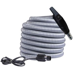 OVO Universal Central Vacuum 40 ft High-Voltage Hose with Pigtail and ON-Off Switch Control at The Handle-Compatible with Most inlets-Crushproof, 40', Black and Grey