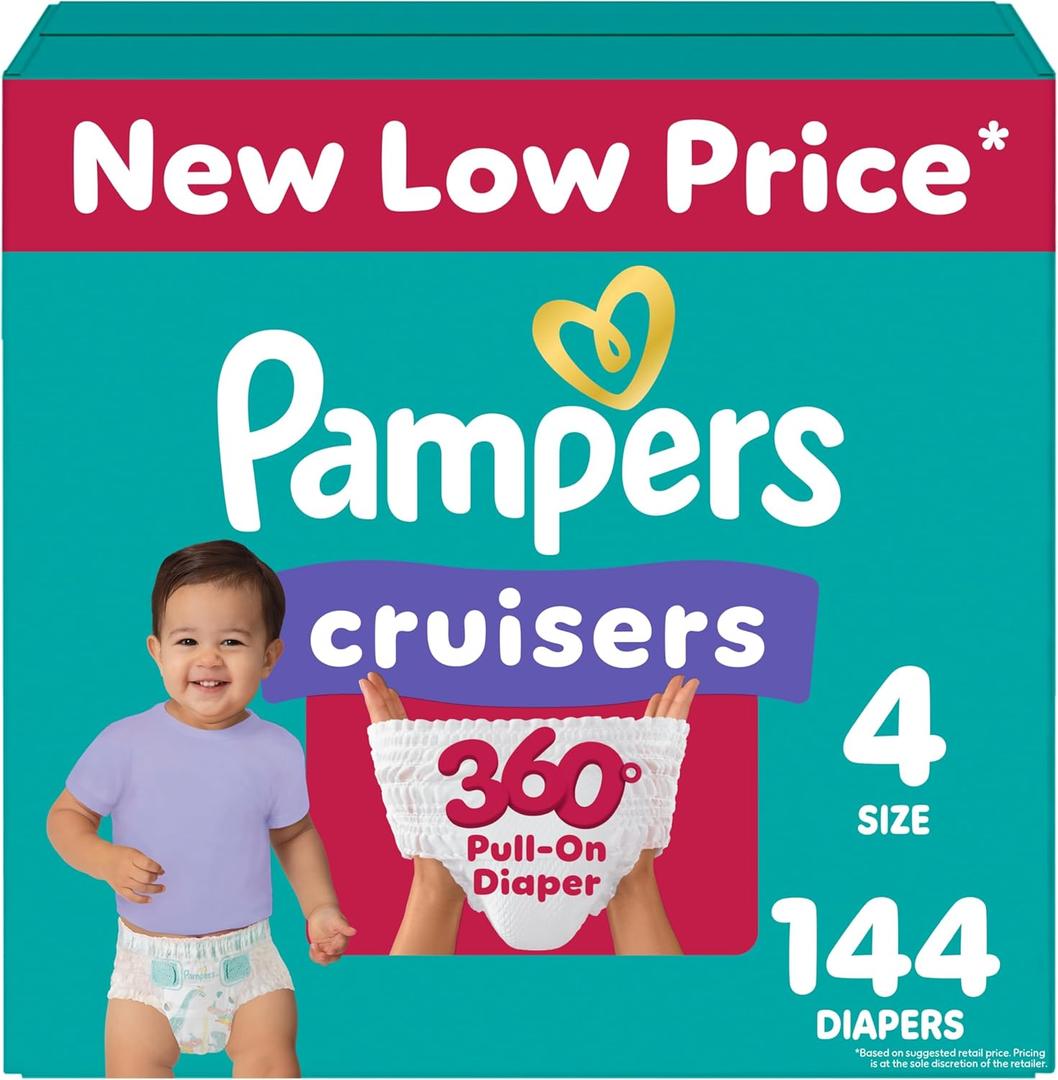 Pampers Diapers - Cruisers 360 - Size 4, 144 Count, Babyproof up to 100% Leakproof Pull-On Diaper