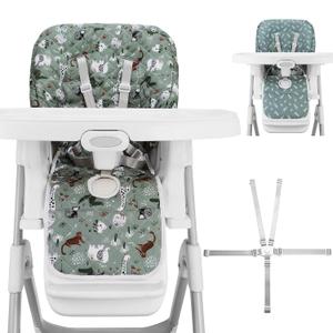 Baby High Chair Cover Replacement, Reversible & Waterproof High Chair Cushion Pad Home & Restaurant use, Includes 5-Point Harness Strap, Chair Not Included (Dark Green)