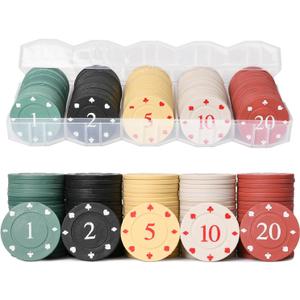 Poker Chips Set - Numbered 1/2/5/10/20, 100 Piece with Holder, Mini Chips for Blackjack, Texas Hold'em, Travel & Parties