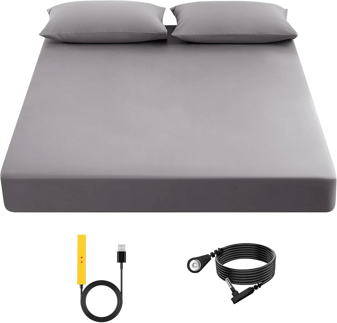 Grounding Sheet, 90% Organic Cotton+10% Pure Silver Organic Fitted Grounded Sheet for Improved Sleep, Pain Relief - Earth Connected Bedding (Gray, Twin(39.2 * 80.1 * 15.1inch))