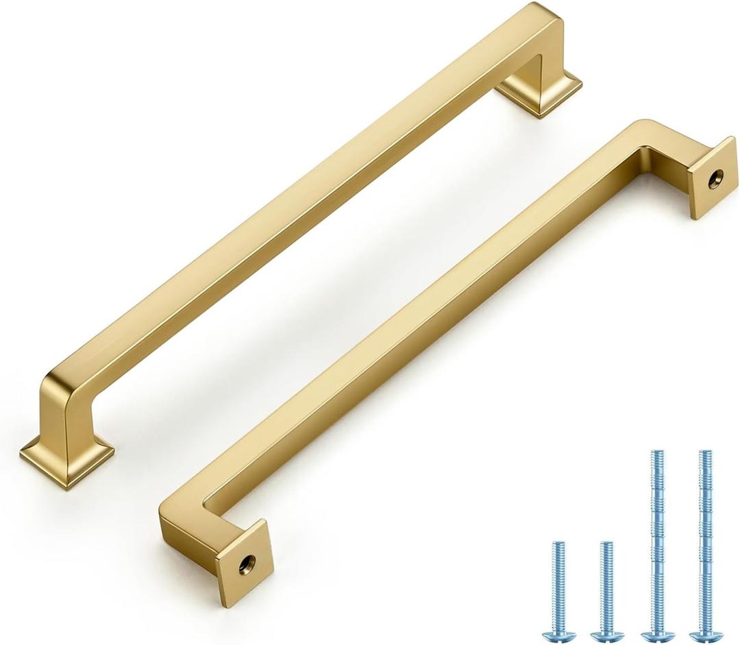 5 Pack 7 Inch Brushed Brass Cabinet Handles Solid Zinc Alloy Pulls for Kitchen Cupboard & Drawer Hardware