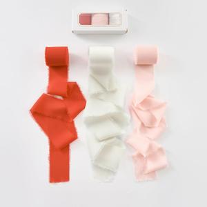 2 x Pretty Jolly Red Pink White Chiffon Ribbon for Gift Wrapping 3 Rolls 2 Inch x 7Yd Silk Ribbons Handmade Fringe Fabric Ribbon for Flower Bouquet,Wedding Invitations,DIY Crafts and Hair Bows