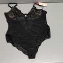 Popilush Lace Shapewear Bodysuit Tummy Control Corset Tops for Women V Neck Sleeveless Body Suit Thongs (Black) S