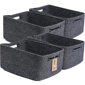 MiniArk Large Storage Baskets for Organizing, Closet Shelf Baskets for Clothes Blanket Towels, Baby Nursery, Toy Bins Box, Woven Rope Baskets, 17 x 13 x 7.5”, 4 Packs Dark Gray