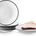 YOLIFE 6 inch Ceramic Dessert Plates, Porcelain Appetizer Plate, Small Tea Serving Dinner Side Plate for Cake Pie Snack with Black Trim, Set of 6